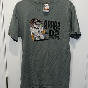 Men’s Star Wars r2 d2 Pirate arrrgh Hilton head gray green block print t shirt S